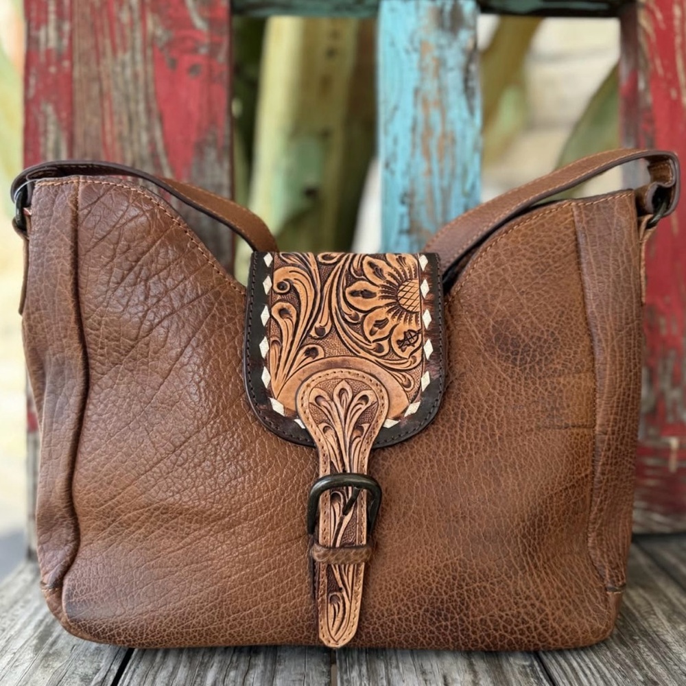 American Darling Brown Shoulder Bag with Tooled Leather Accent